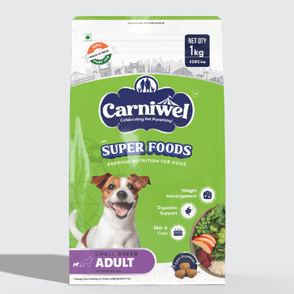 Carniwel Dry Dog Food with superfoods for adult dogs. 100% vegetarian, ideal for small-breed dogs & pedigree dog.