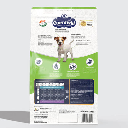 Carniwel Dry Dog Food with superfoods for Adult Dogs formulated as per AAFCO standards. Premium & healthy dog food.