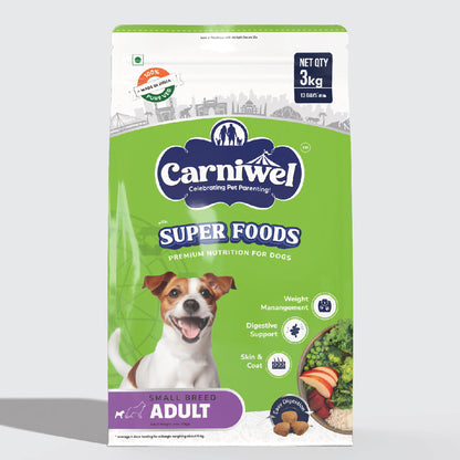 Carniwel Dry Dog Food with superfoods for adult dogs. 100% vegetarian, ideal for small-breed dogs & pedigree dogs
