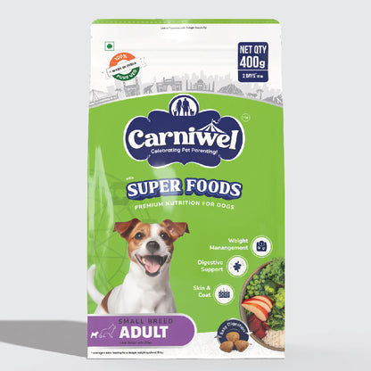 Carniwel Dry Dog Food with superfoods for adult dogs. 100% vegetarian, ideal for small-breed dogs & pedigree dog.