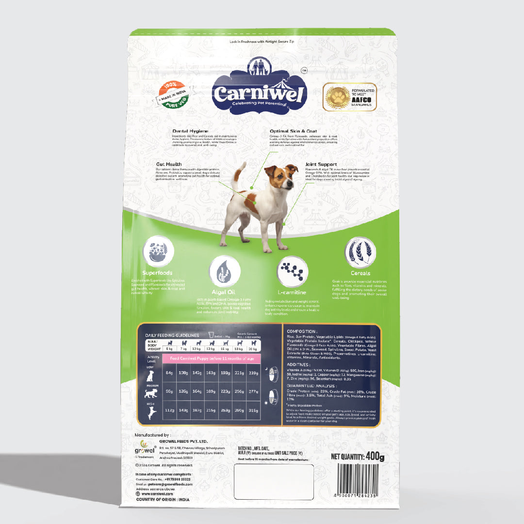 Carniwel Dry Dog Food with superfoods for Adult Dogs formulated as per AAFCO standards. Premium & healthy dog food.