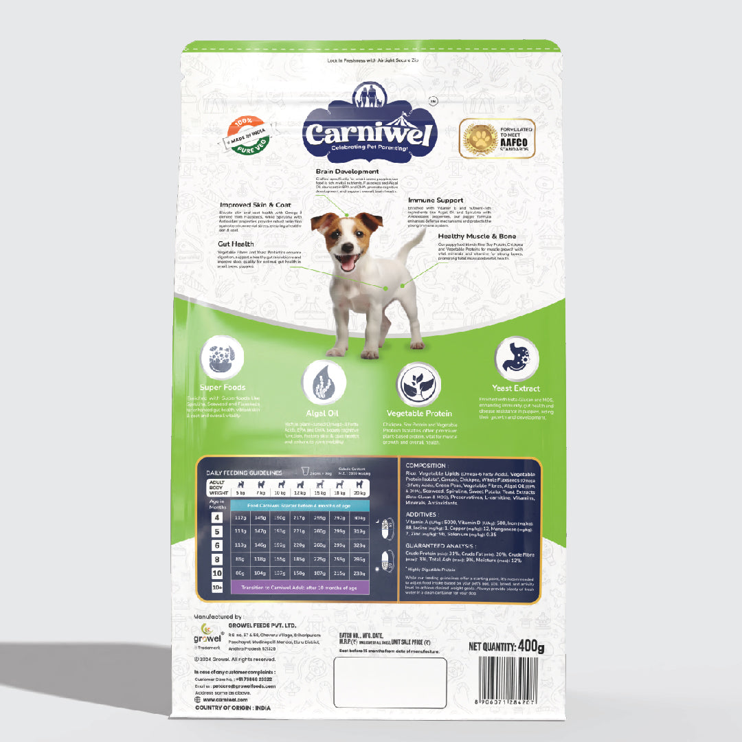 Carniwel Dry Dog Food with superfoods for puppy formulated as per AAFCO standards. Premium & healthy dog food. Best Pet Food