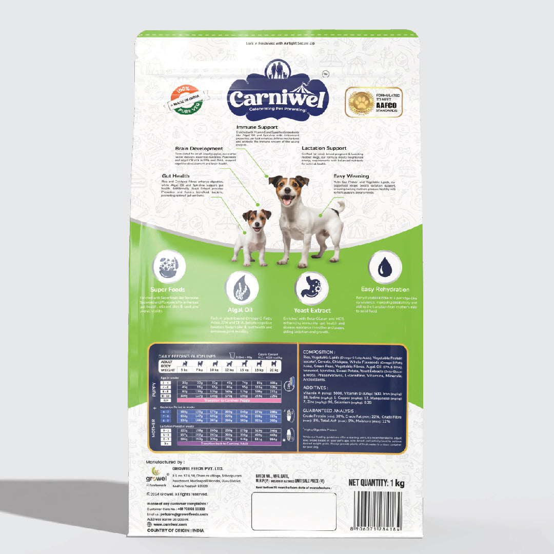 Carniwel Dry Dog Food with superfoods for puppy and mother dogs formulated as per AAFCO standards. Premium & healthy dog food