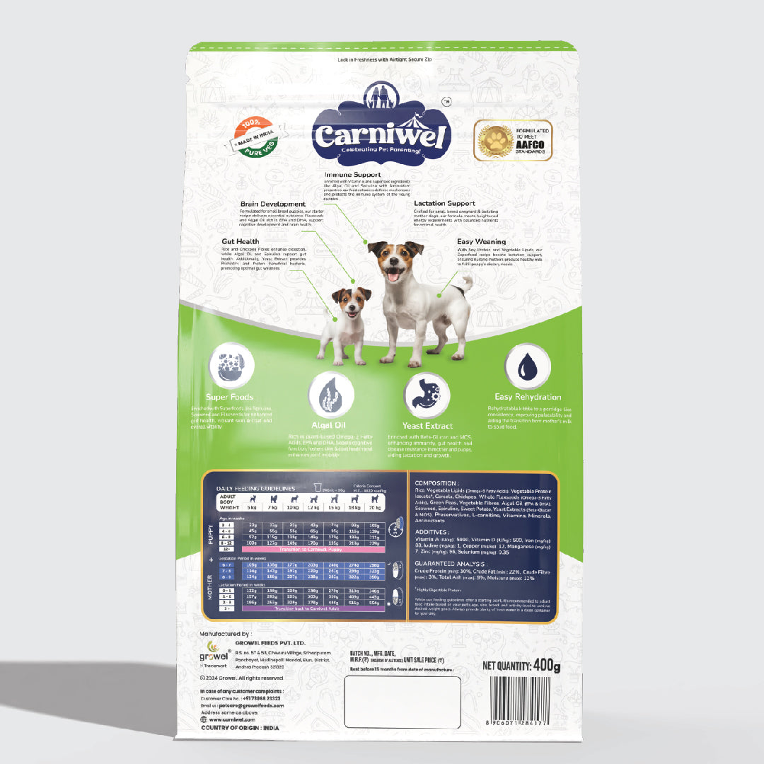 Carniwel Dry Dog Food with superfoods for puppy and mother dogs formulated as per AAFCO standards. Premium & healthy dog food
